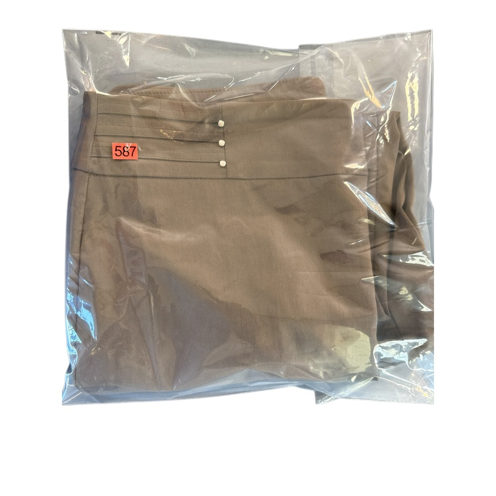 JM Collection Stretch Taupe Career Pants Wide Waistband Stud Detail‎ Size M - Picture 9 of 9